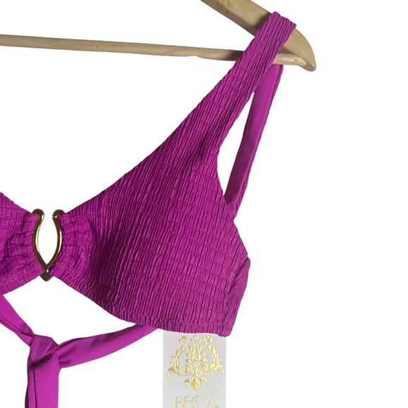 Becca Vivid Pink Stephanie Tie Back Bralette Bikini Swimsuit Top Size Small - Picture 6 of 8